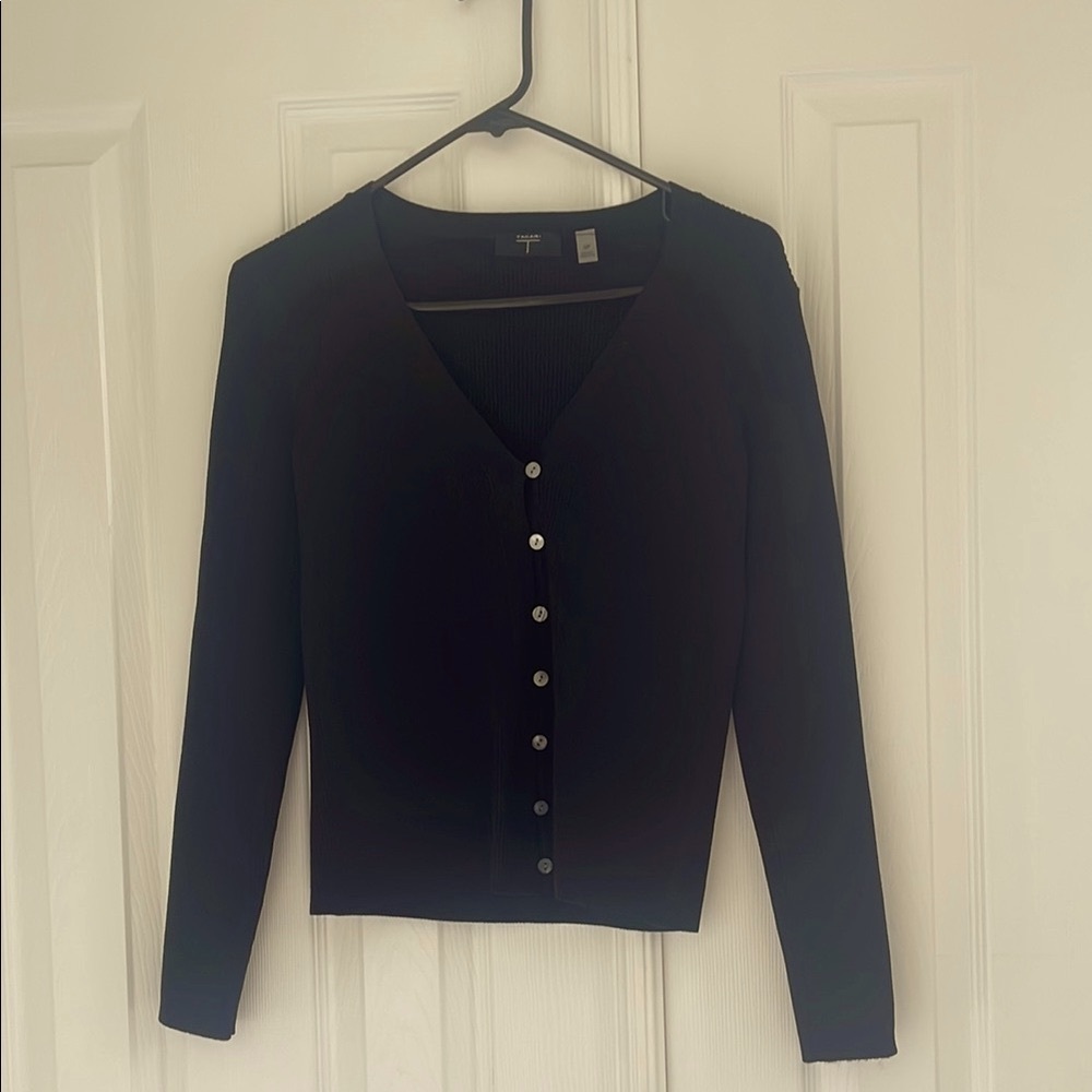 Tahari Black Button-Up Blouse